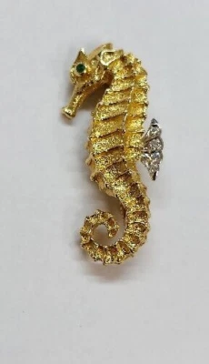 PIN/BROCHE TIFFANY&CO ORO AMARILLO 18 QUILATES DIAMANTE Y ESMERALDA CABALLITO DE MAR Foto 1 de 4
