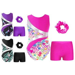 Kids Girl's Bodysuit Jazz Rompers V-front Jumpsuit And Shorts Ballet Training - Picture 1 of 33