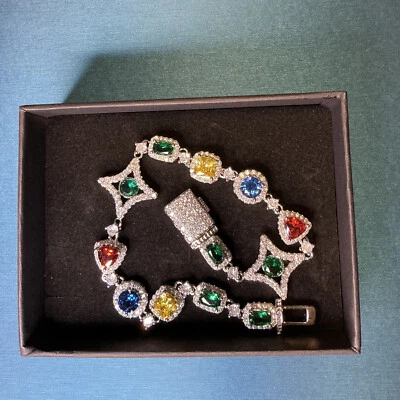 Nuevo Brazalete Art Deco de Piedras Preciosas Circonita cúbica Mujer Plateado Brillante Regalo Helado 8" Foto 1 de 4