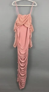 Club L London Maxi Ruched Maternity Dress UK 16/ US 12 Pink Jersey Knit Mesh - Picture 1 of 8