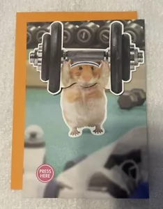 Hallmark Birthday Card ~ Cute Hamster Pumping Iron To Eye Of The Tiger Song - Picture 1 of 4