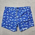 Hugo Boss Swim Shorts Mens Large Blue Printed Trunks 6" Lined Penguins