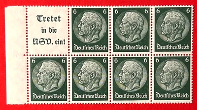 GERMANY Sc#419b 1934 Paul von Hindenburg Pane Block of 7 w/label (18-324) - Image 1 of 3