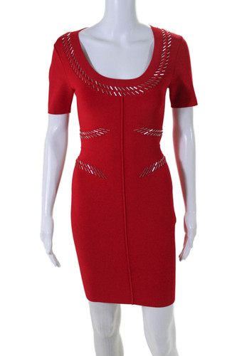 Alexander Wang mini abito tubino donna manica corta scollo a scoop rosso taglia small