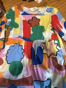 H&M Colorful Color Block Abstract Print Holiday Long Sleeve Girls Dress Sz 5T/6 - Picture 1 of 3