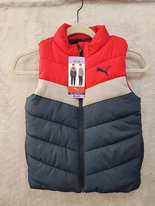 PUMA Full Zip Up Mock Neck Blue/Gray/ Quilted Puffer Vest Jacket Boy's XS 5/6 - Picture 1 of 11