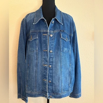 Izod | Jaqueta jeans azul, 3x vintage usada excelente - Imagem 1 de 4