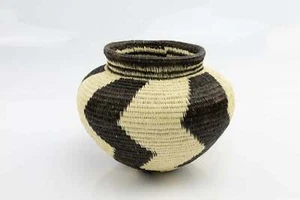 Hand Woven Black and White Basket - Picture 1 of 7