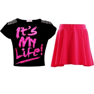 New Kids Girls "IT'S MY LIFE !" Crop Top & Fashion Skater Skirt Set 7-13 Years - Image 1 of 3