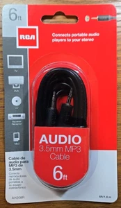 RCA AH208R Audio/3.5mm Mini MP3 Cable - 6ft - Black Cable audio TV - Picture 1 of 3