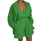 3 Pcs/set Lady Summer Outfit High Waist Commute Turn-down Collar Jacket Vest