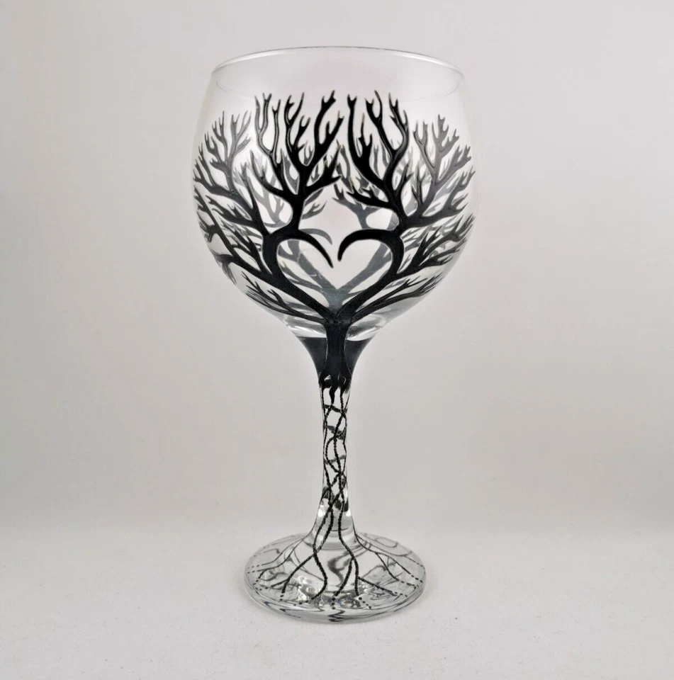 Dancing Shadowz Hand-painted, Unique Gin or Cocktail Glass, Tree of Love, Heart - Image 1 of 4