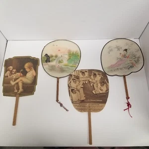 Vintage Handheld Advertising & Asian Themed Fan Lot of 4, Condition Issues, LOOK - Picture 1 of 7
