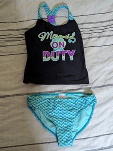 Girls Mermaid On Duty Tankini Black And Turquoise Size M (7/8) - Picture 1 of 8