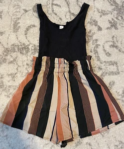 SOLY HUX Women's Summer Sleeveless Striped Belted Tank Romper Short Jumpsuit XS - Picture 1 of 7