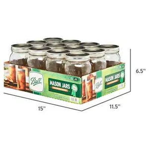 Ball Wide Mouth Quart 32oz. Glas Einmachgläser mit Deckel und Bändern, 12 Stück - Bild 1 von 11
