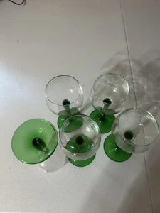Vintage Cristal d'Arques Emerald Green Stem Luminarc 6.25" Wine Glass Set of 2 - Picture 1 of 11