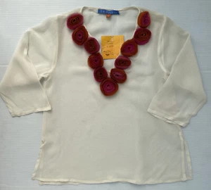 NEW Silk Top Girls Size 6 Small Designer Tunic Cream White Resort wear Pink Rose - Picture 1 of 9