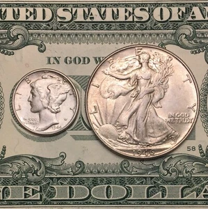 Mercury Dime & Walking Liberty (2 Coin Set) - Picture 1 of 1