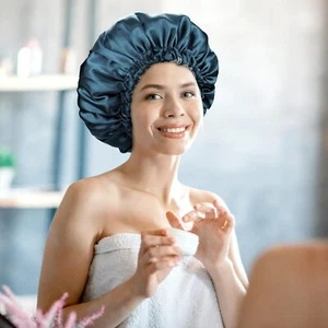 Satin Bonnet for Sleeping Beanie Hat Women's Natural & Curly Hair(Blue Zircon) - Picture 1 of 7