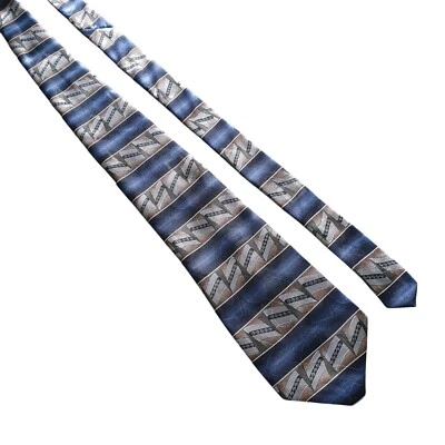 David Taylor Mens Geometric Patterned Tie In Blue & Brown - Image 1 of 4