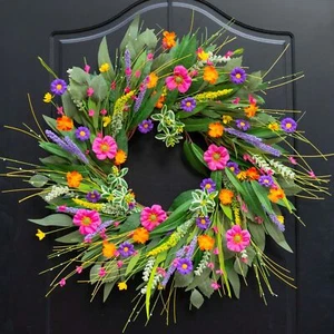 Spring Wreaths for Front Door 24 Inch Spring Wreath with Vibrant Flowers and ... - Picture 1 of 7