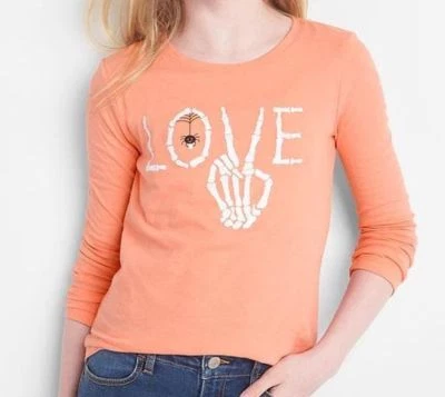 Nueva Camiseta Gap Niños Niñas Naranja Manga Larga Cuello Redondo LOVE Gráfico Algodón 12 Foto 1 de 4