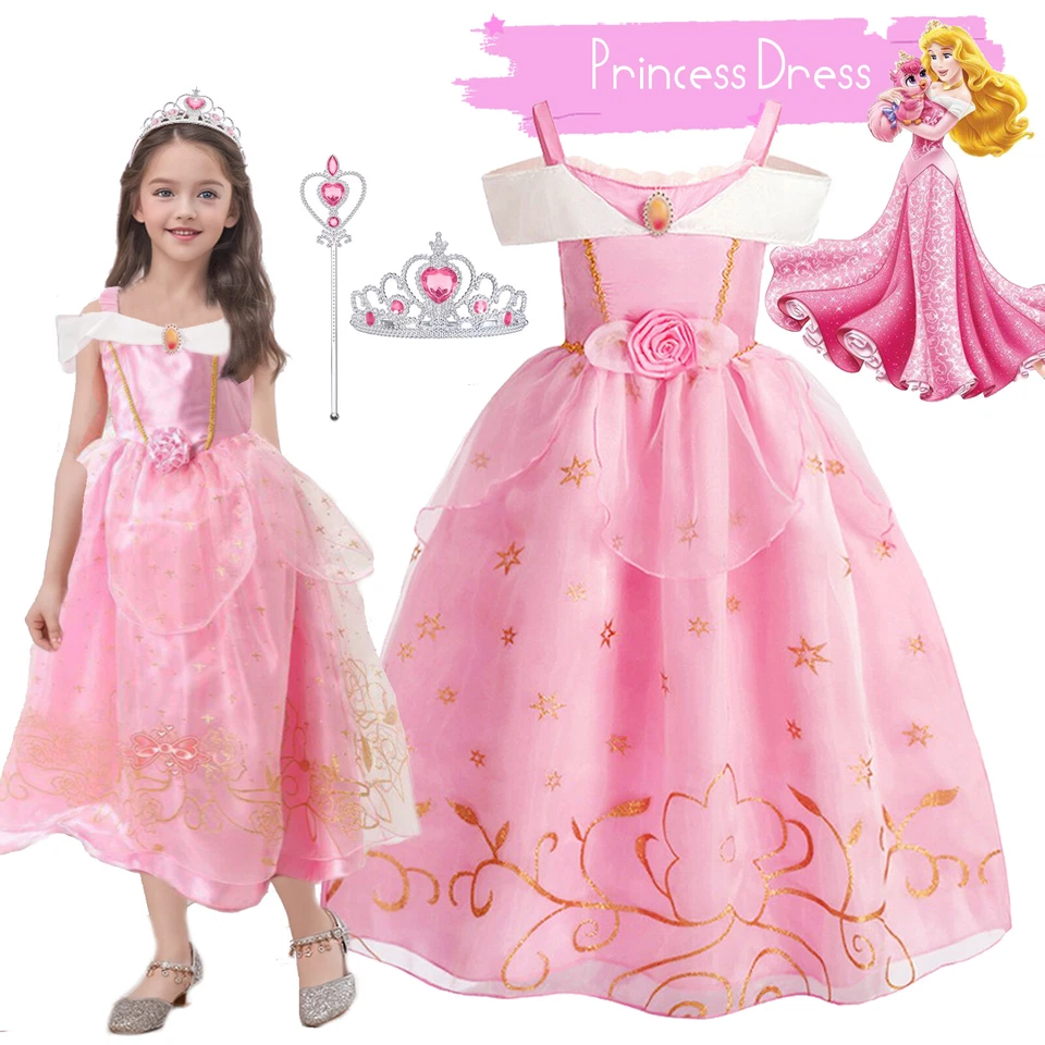 ELEBABY Girls Kids Princess Aurora Costume Cosplay Tulle Fancy Dress up Party Birthday