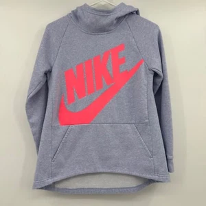 Nike Hoodie Girls Large Purple Sweatshirt Pink Logo Swoosh Pullover Fleece - Picture 1 of 12