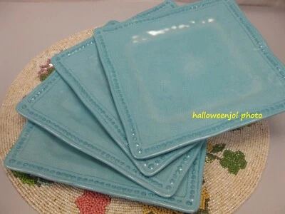 Juego de 4 platos de ensalada laterales de melamina turquesa craquelada azul aguamarina Kim Seybert Foto 1 de 4