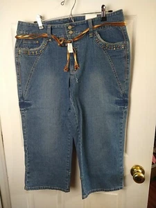 Puño Francés Mujer 12 Capri Lavado Medio Denim Recortado Capri Envejecido - Imagen 1 de 9
