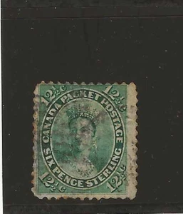 Canada Scott #18 used 12c yellow green 1859 Queen Vicoria, perf faults, fine - Picture 1 of 2