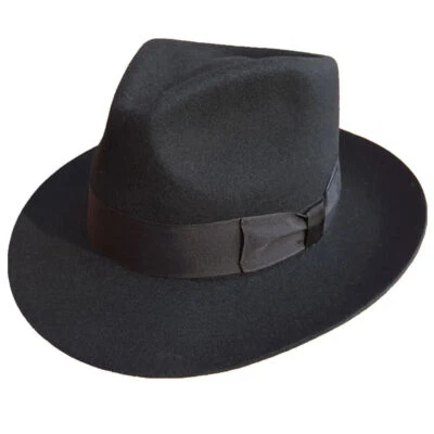 Premium Wool Felt Indiana Jones Fedora Hat W/Grosgrain Band Crush-able Outdoors - Image 1 of 4