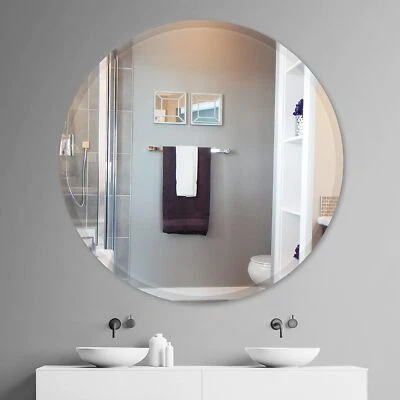 Self-Adhesive Frameless Unframed Bathroom Bedroom Wall Mirror Round Make Up - Image 1 of 4