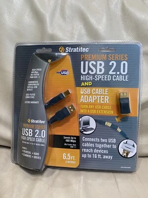 Usb 2.0 High Speed Extension A to B Cable &Adapter Stratitec 6.5' 24k GOLD Plate - Image 1 of 4