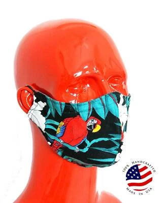 Hawaiian Print Fabric Face Mask Filter Pocket Birds of Paradise - Image 1 of 4