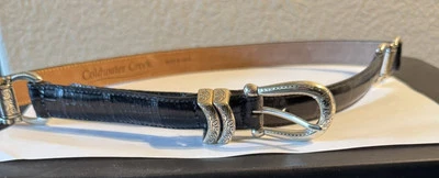 Coldwater Creek Vintage Skinny Black Belt with Side Buckles - Image 1 of 3