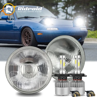 Par de bombillas LED redondas de 7" pulgadas para Mazda Miata MX-5 MX5 1990-1997 DOT Foto 1 de 4