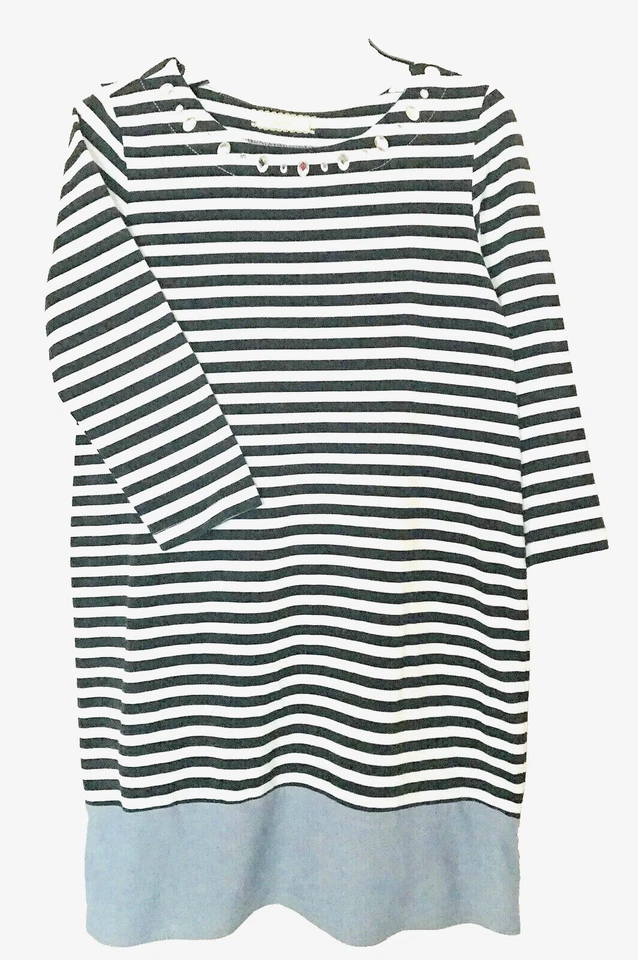 Niñas Algodón Jersey Rayas Hasta la Rodilla Joyería Decoración Vestido Talla 16 XL Foto 1 de 4