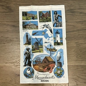 Vintage Massachusetts Boston Souvenir Wall Hanging Tea Towel Landmarks 16”x26” - Picture 1 of 5