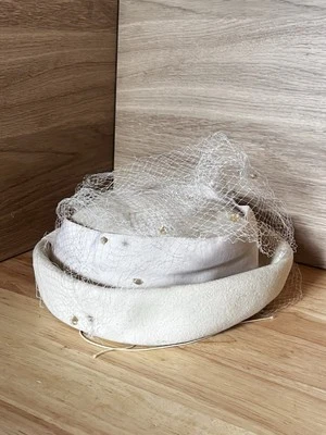 PILLBOX HAT Union Made Veiled s White Cream Vintage Original - Image 1 of 4