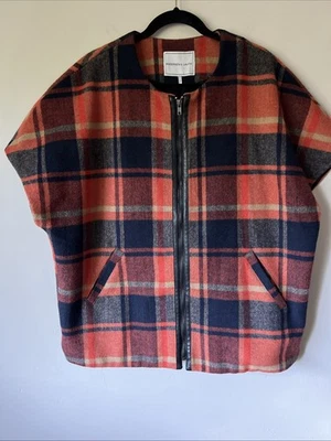 Anthropologie Andersen & Lauth Erica Poncho Chaleco Naranja Azul Marino Cuadros OS Invierno Foto 1 de 4