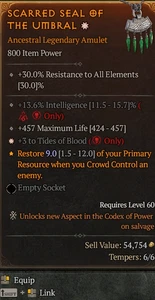 Diablo 4 S9 Season 9 Amulet 1GA 3 to Tides of Blood - Picture 1 of 1