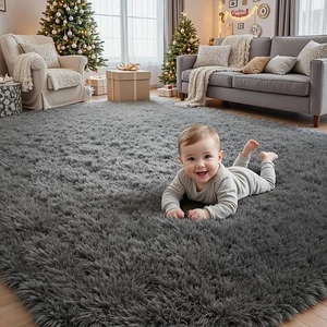 8x10 Area Rugs for Living Room Ultra Soft Fluffy Shag Grey Rugs for Bedroom, ... - Picture 1 of 9