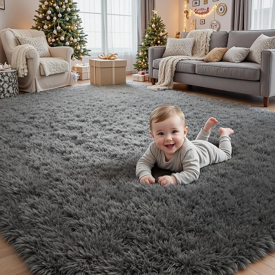 8x10 Area Rugs for Living Room Ultra Soft Fluffy Shag Grey Rugs for Bedroom, ... - Image 1 of 4