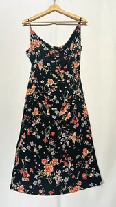 Vintage Bebe Damen Gr. L schwarz Y2K Viskose Kleid drapierter Ausschnitt rosa Blumenmuster - Bild 1 von 6
