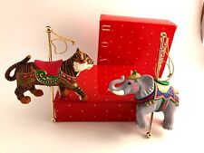 Avon Christmas Ornaments Carousel Regal Elephant & Exotic Tiger NIB Set of 2
