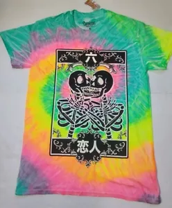 T-Shirt Spencer's Day Of The Dead Tie-Dye Tg S Skulls Skeletons "To Lovers" Nuova con etichette - Foto 1 di 9