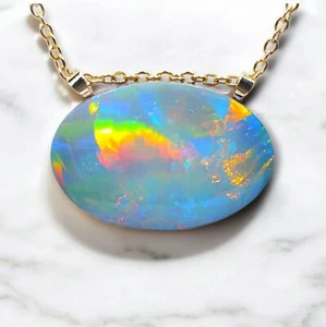 Rare Ribbon Pattern Genuine Australian Opal Doublet Necklace 14k Gold 16.2 carat - Picture 1 of 5