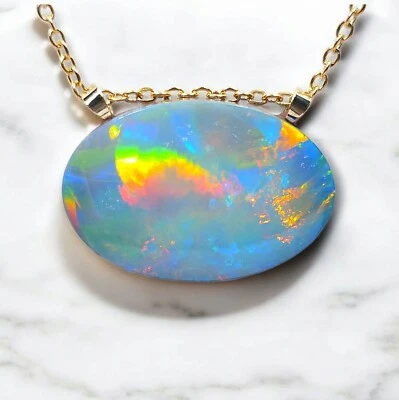 Редкий ленты узор подлинный австралийский опал двойной ожерелье 14k золото 16,2 карата - Изображение 1 из 4